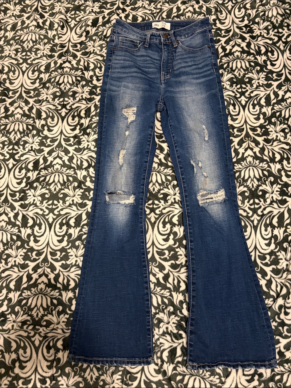 BKE Distressed Blue Flare Jeans